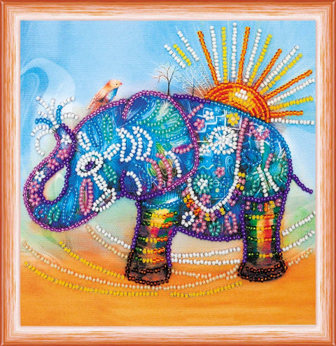 Neoninis dramblys – mini karoliukų siuvinėjimo komplektas, 15x15 cm