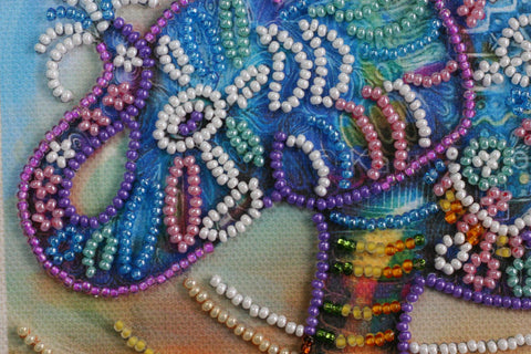 Neoninis dramblys – mini karoliukų siuvinėjimo komplektas, 15x15 cm