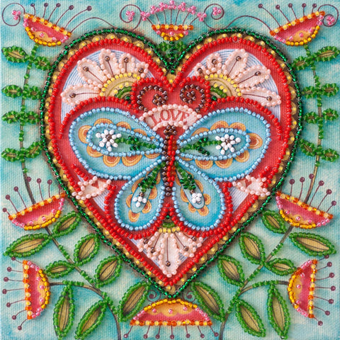 Mini biserio siuvinėjimo komplektas „Vasarinė širdis“, 15×15 cm