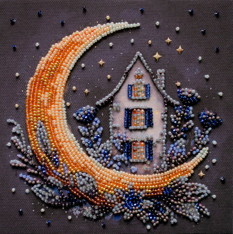 Mini karoliukų siuvinėjimo komplektas „Nakties dangaus magija“, 15×15 cm rankdarbiams