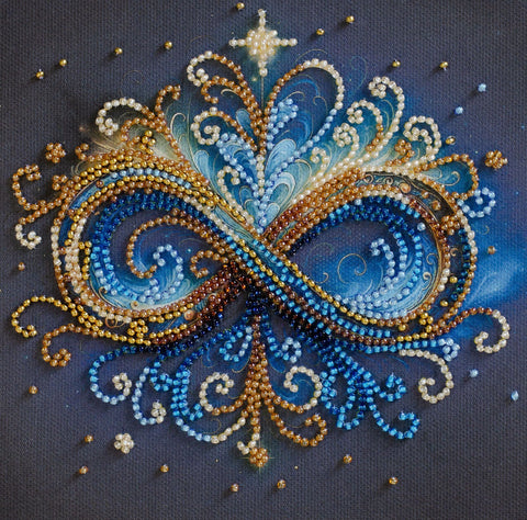 Mini siuvinėjimo rinkinys su karoliukais „Begalybė“, 15×15 cm