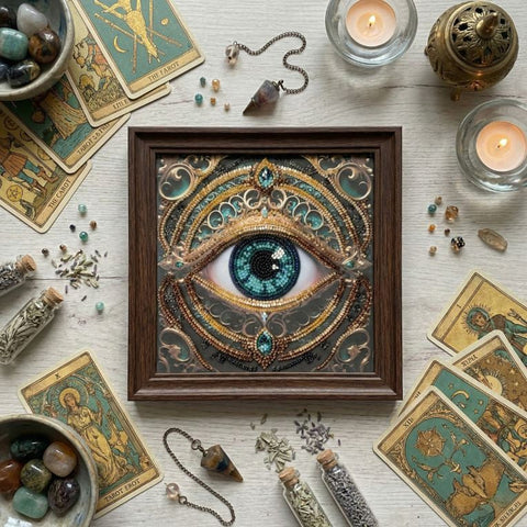 Mini biserio siuvinėjimo rinkinys „Žvilgsnio alchemija“ 15x15 cm – meninis karoliukų paveikslas interjerui