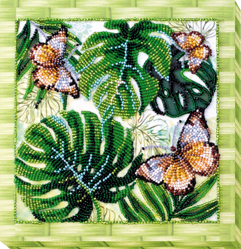Vidutinio dydžio karoliukų siuvinėjimo rinkinys „Monstrai ir gėlės“, 20×20 cm