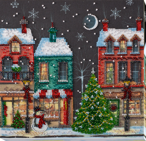 Miesto žiemos pasaka – karoliukais siuvinėjamas paveikslas, rinkinys 20x20 cm