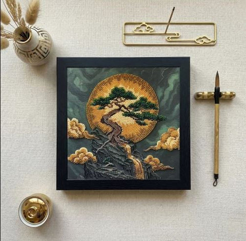 Karoliukų siuvinėjimo komplektas „Išminties medis“, 20x20 cm paveikslas