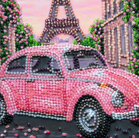 Karoliukų siuvinėjimo rinkinys „La Vie en Rose“ – miesto peizažas, 20x20 cm
