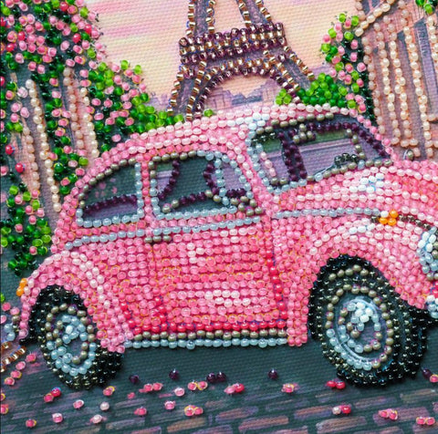 Karoliukų siuvinėjimo rinkinys „La Vie en Rose“ – miesto peizažas, 20x20 cm