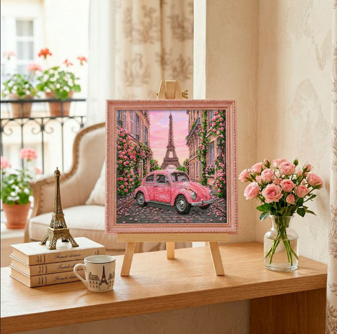 Karoliukų siuvinėjimo rinkinys „La Vie en Rose“ – miesto peizažas, 20x20 cm