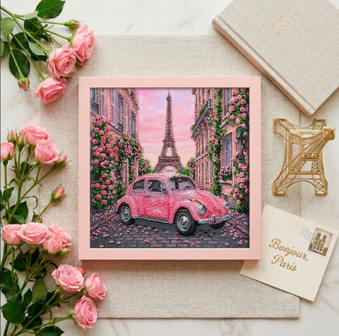 Karoliukų siuvinėjimo rinkinys „La Vie en Rose“ – miesto peizažas, 20x20 cm