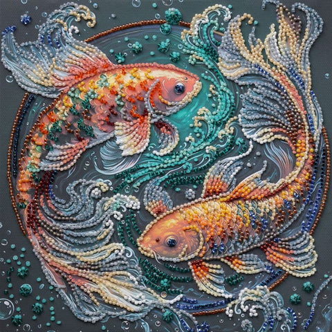 Vidutinio dydžio karoliukų siuvinėjimo rinkinys „Šokis tarp bangų“ dekoratyviniam paveikslui 20x20 cm