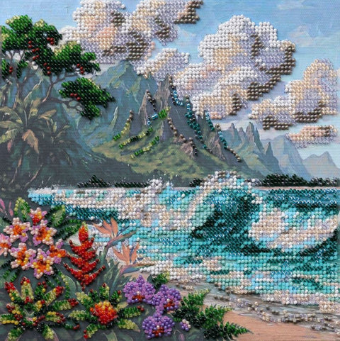 Siuvinėjimo karoliukais rinkinys „Blue Lagoon“ dekoratyviniam paveikslui, 20x20 cm