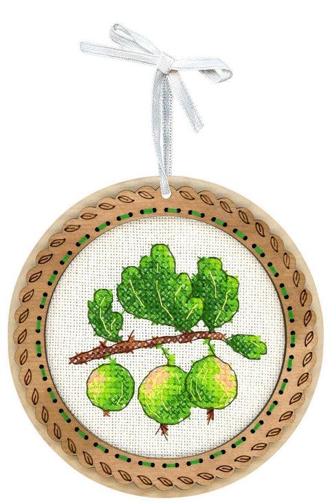 Kryželiu siuvinėjimo rinkinys ant perforuoto medžio – miniatiūra „Agrastai“, 10×10 cm