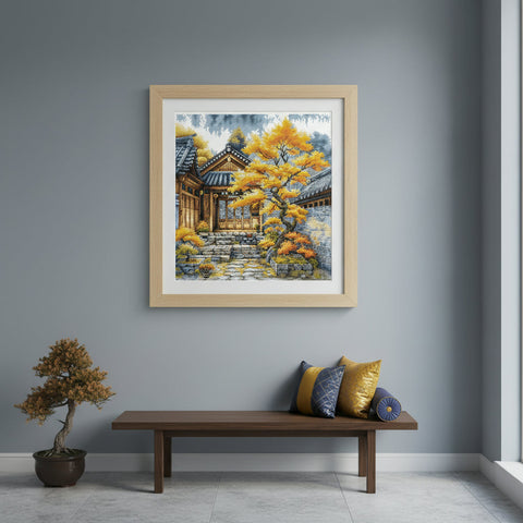 Siuvinėjimo kryželiu komplektas „Auksiniai medžiai“, 28,5 x 28,5 cm, AVA-P118