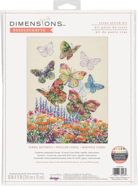 Dimensions siuvinėjimo kryželiu rinkinys „Gėlės ir drugelis“ — elegantiškas motyvas