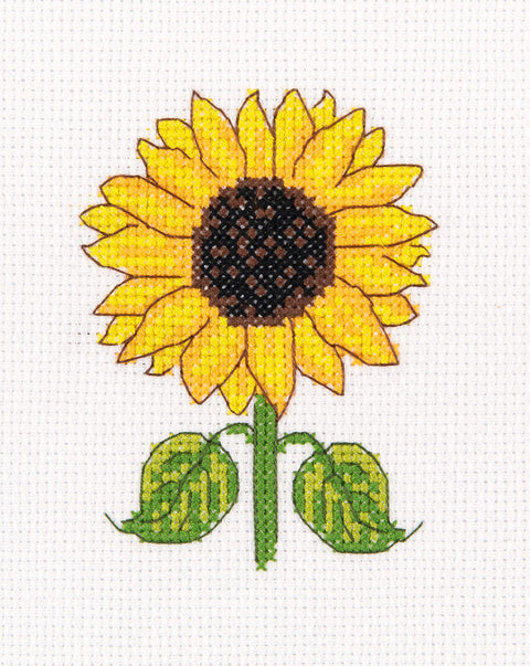 Mini kryželių siuvinėjimo rinkinys „Saulėgrąža“, 10×12 cm paveikslėlis