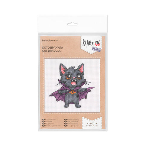 KLART kryželių siuvinėjimo rinkinys „Katinas Drakula“, 13 × 13 cm