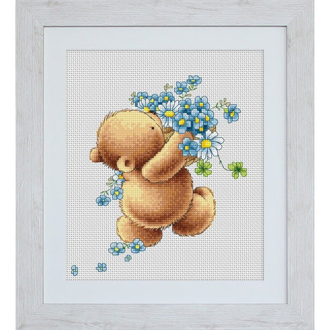 Siuvinėjimo rinkinys Luca-S Bear with Forget-me-not Flowers SB1052 13.5x15.5cm - kaSiulai.lt