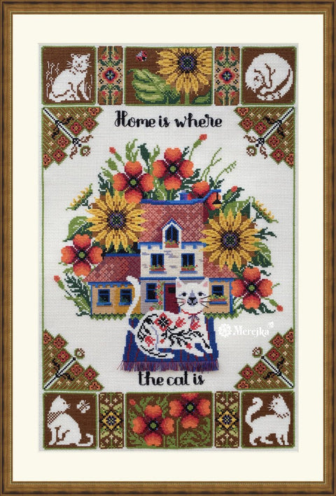 Siuvinėjimo rinkinys „Namai, kur katinas“ 27×43 cm katų mylėtojams - kaSiulai.lt
