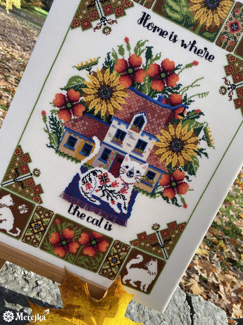 Siuvinėjimo rinkinys „Namai, kur katinas“ 27×43 cm katų mylėtojams - kaSiulai.lt