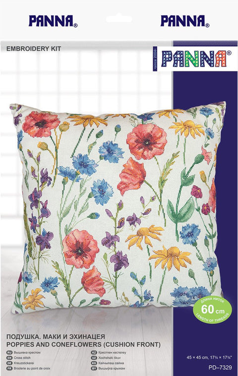 Siuvinėjimo rinkinys pagalvėlės priekui: aguonos ir ežiuolės - kaSiulai.lt