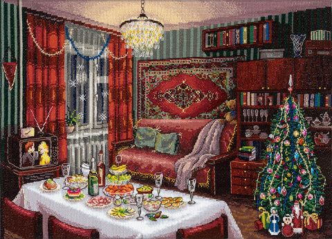 PANNA kryželių siuvinėjimo rinkinys „Naujųjų metų nostalgija“ 40 × 27,5 cm – naujametis žiemos motyvas