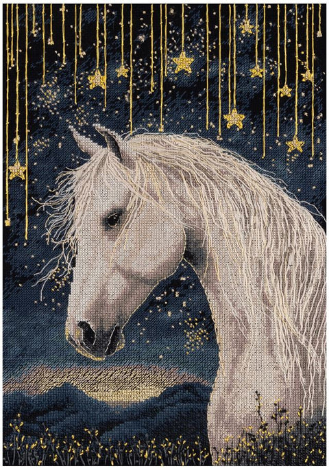 Kryželių siuvinėjimo rinkinys PANNA „Po žvaigždėtu dangumi“ su gyvūnų motyvu, 21x30 cm, juoda Aida 16 drobė