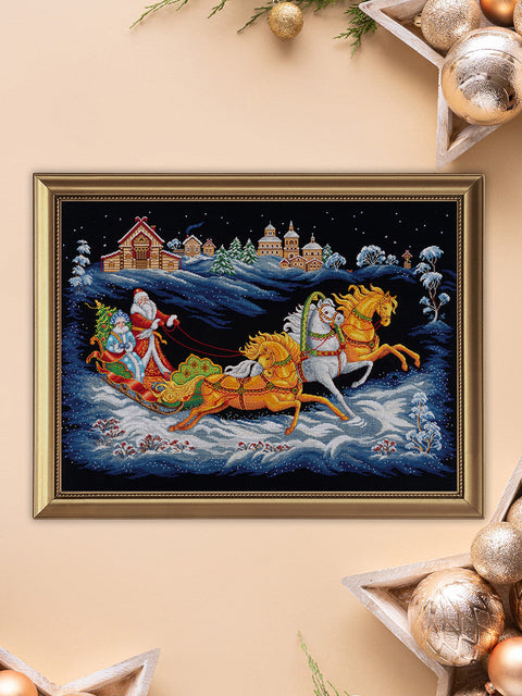 PANNA kryželiu siuvinėjimo rinkinys „Senelio Šalčio trijulė“ (66,5 × 44 cm)