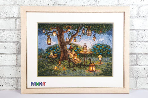 PANNA kryželių siuvinėjimo rinkinys „Žibintai“ 43x30 cm gamtos motyvas