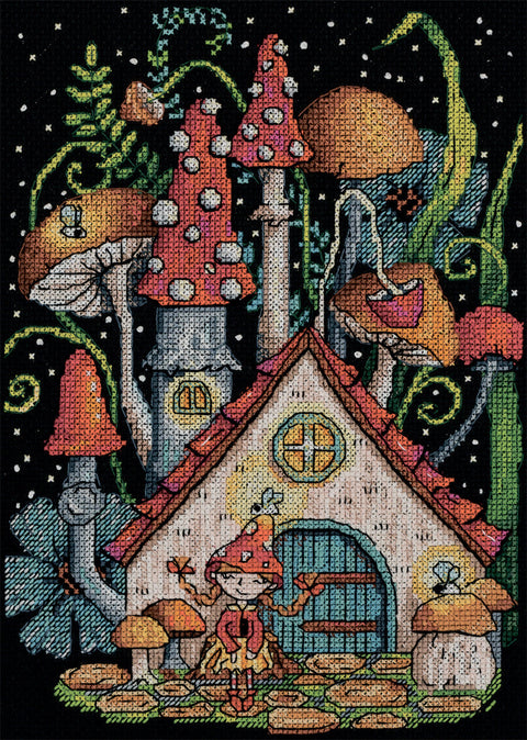 Kryželiu siuvinėjimo rinkinys PANNA „Grybų namelis“ paveikslui 19×24,5 cm