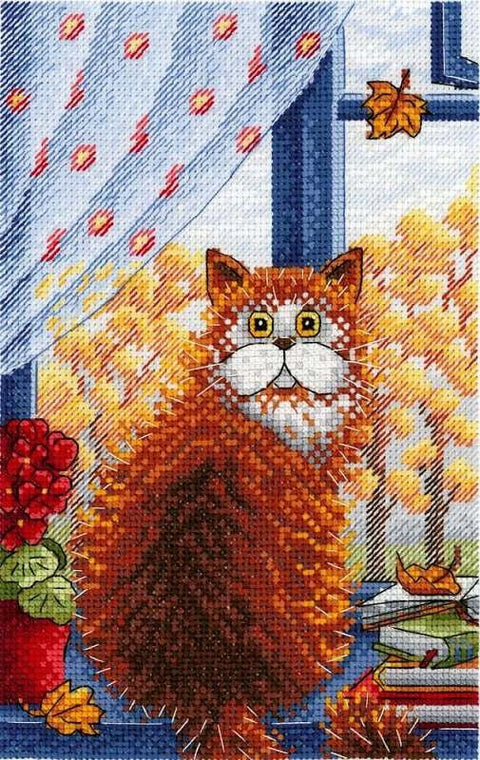 Siuvinėjimo rinkinys „Rudens raudonplaukė“ — Aida 14, 24 spalvos, 22×15 cm - kaSiulai.lt