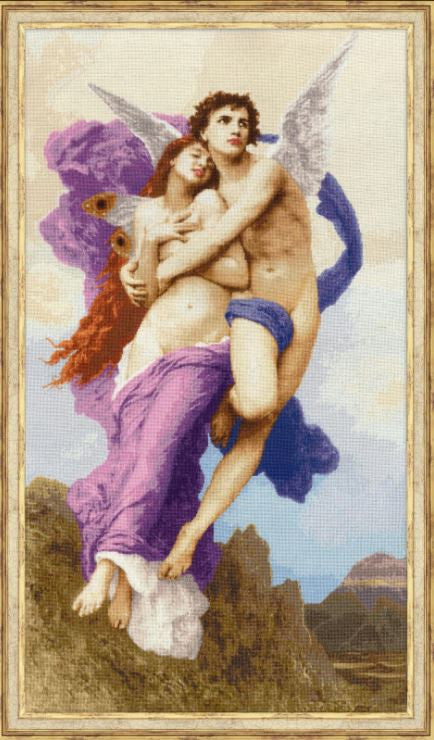 Siuvinėjimo kryželiu rinkinys „Psichės pagrobimas“ – klasikinis 42×76 cm paveikslas