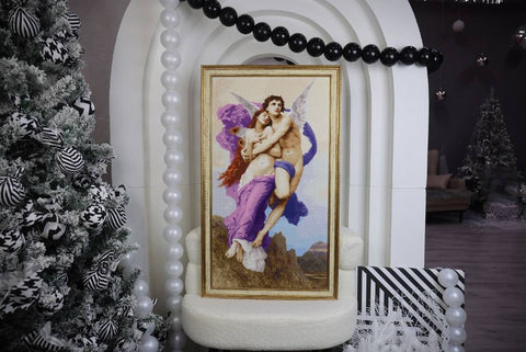 Siuvinėjimo kryželiu rinkinys „Psichės pagrobimas“ – klasikinis 42×76 cm paveikslas