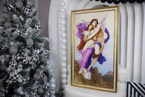 Siuvinėjimo kryželiu rinkinys „Psichės pagrobimas“ – klasikinis 42×76 cm paveikslas