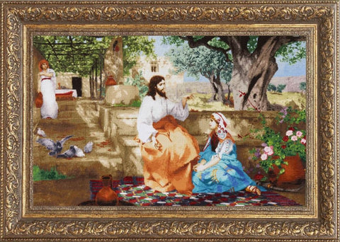 Siuvinėjimo kryželiu rinkinys „Kristus su Morta ir Marija“ religiniam paveikslui, 85x54 cm