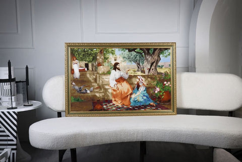 Siuvinėjimo kryželiu rinkinys „Kristus su Morta ir Marija“ religiniam paveikslui, 85x54 cm