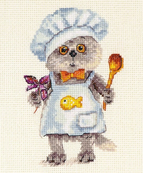 Basik Šefas kryželių siuvinėjimo rinkinys – Aida 14 ct, 10×14 cm, 20 spalvų
