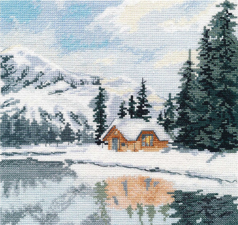 Siuvinėjimo kryželiu rinkinys „Lake Louise“ peizažas, Zweigart Aida 16 ct, 20×20 cm, 19 spalvų