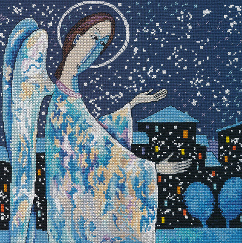 Kalėdinis kryželiu siuvinėjamas paveikslas „Angelas“, rinkinys 25x25 cm S1685