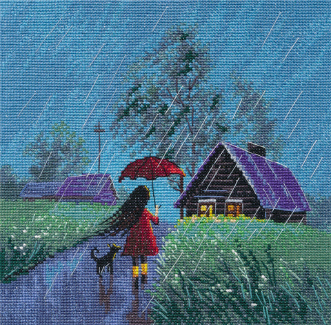 Kryželiu siuvinėjimo rinkinys „Vasariškas lietus“, 18×18 cm, modelis S1706