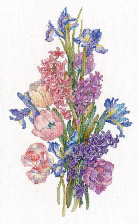 Kryželių siuvinėjimo rinkinys „Hiacintai“ 26×44 cm, gėlinis sienų dekoras