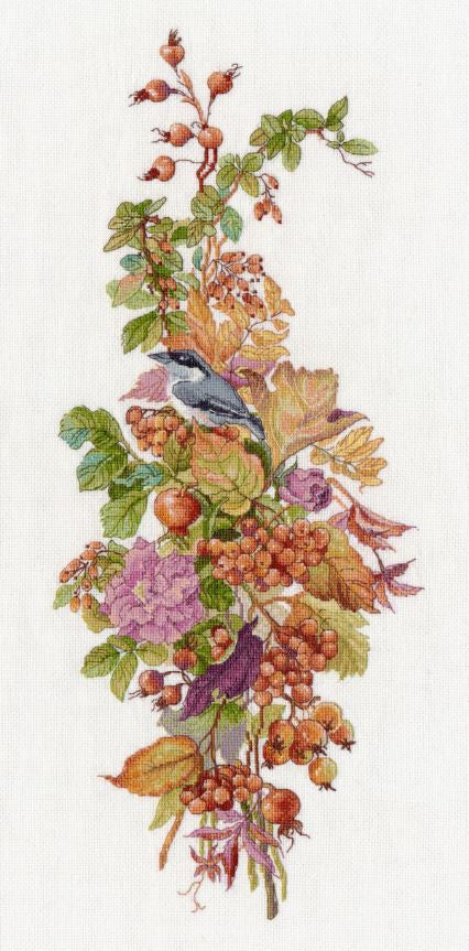 Ilgo formato kryželiu siuvinėjimo rinkinys „Rudens uogos“, 19×44 cm, Aida 18 ct