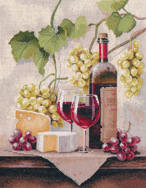 Siuvinėjimo kryželiu rinkinys „Natiurmortas su vynu“ 25 x 32 cm