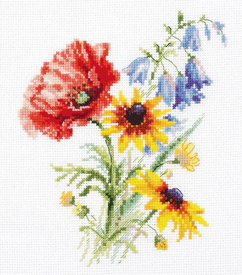 Siuvinėjimo kryželiu rinkinys „Aguonų puokštė“ 13×16 cm, Aida 16 ct, 23 spalvos