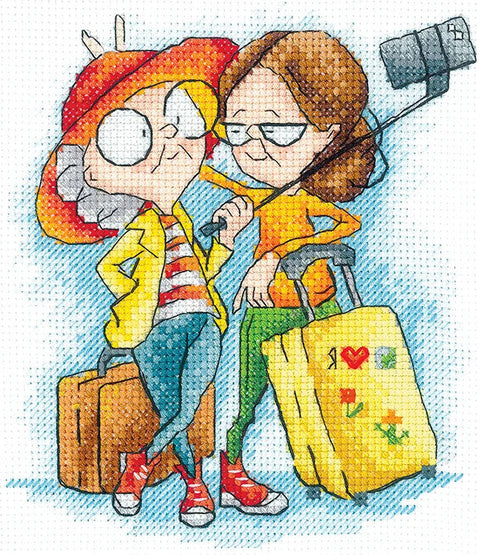 „Močiutės keliautojos“ kryželių siuvinėjimo rinkinys, 12 × 14 cm, daugiaspalvis