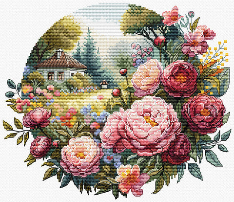 Siuvinėjimo rinkinys kryželiu „Rytmečio alsavimas“ su gamtos motyvu, 25x22 cm