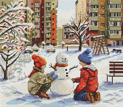 Siuvinėjimo kryželiu rinkinys „Vaikystės kiemas“ 23×20 cm, schema SAND-47