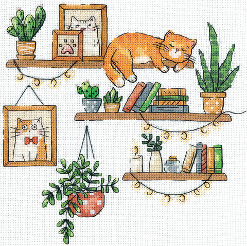 Kryželių siuvinėjimo rinkinys „Knygų mylėtojas“ (18×18 cm, Aida)