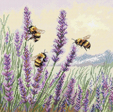 Kryželiu siuvinėjimo rinkinys „Vasarinė giesmė“ su vasaros peizažu, 18,5×18,5 cm
