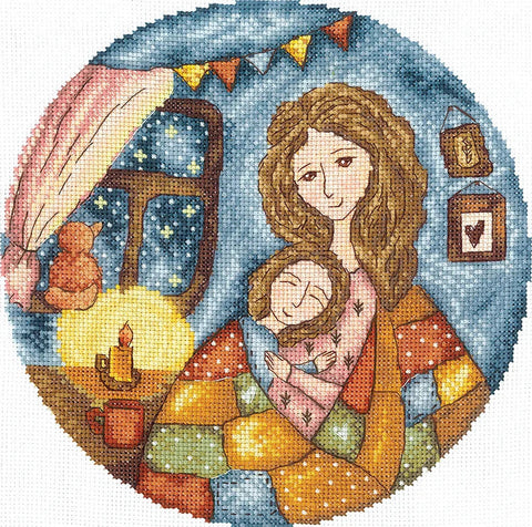 „Mamos šiluma“ kryželių siuvinėjimo rinkinys 19×19 cm