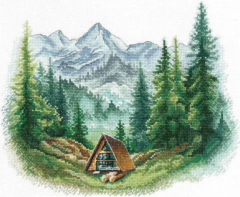 Kryželių siuvinėjimo rinkinys „Vienatvė su gamta“ – gamtos peizažas, 23 × 19 cm
